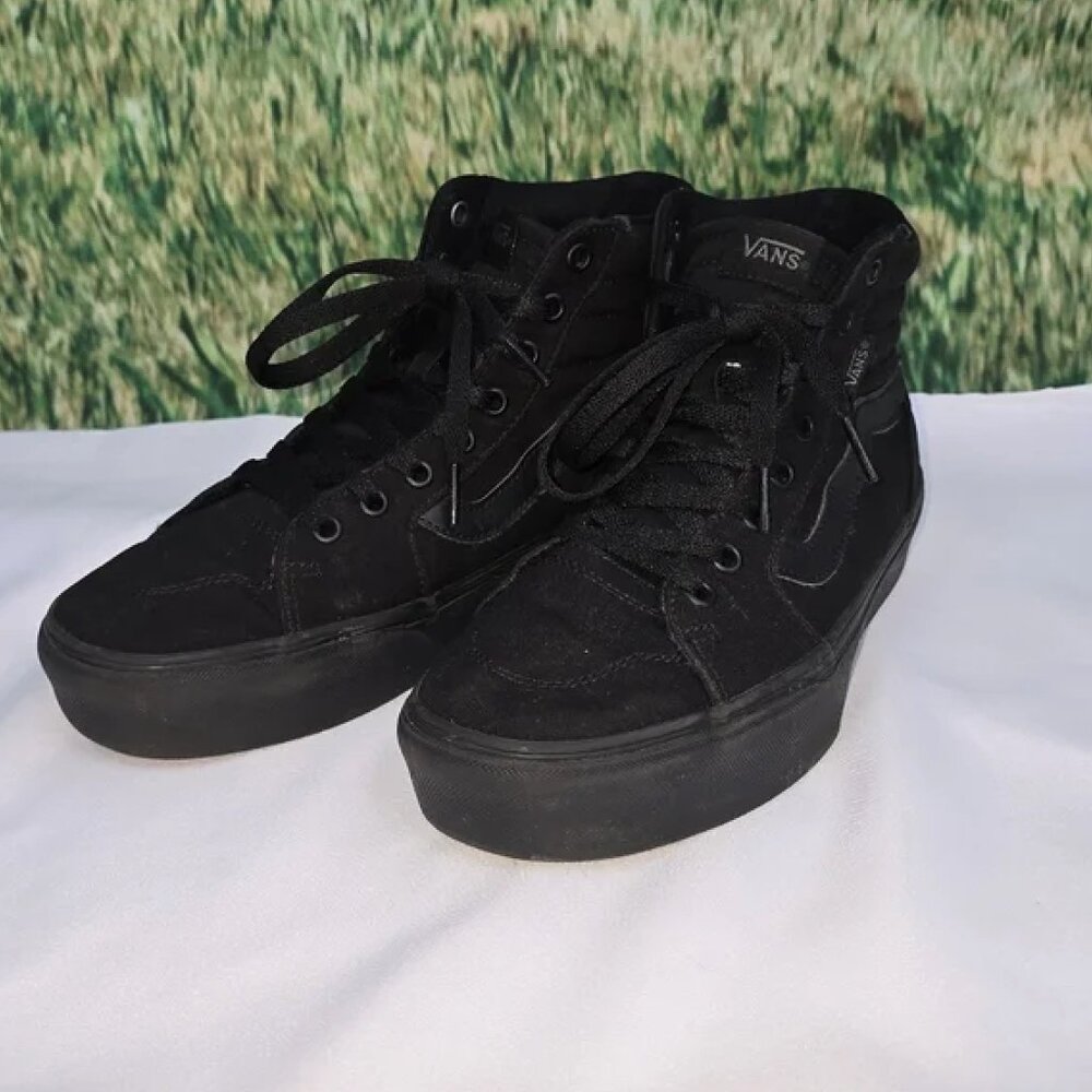 Vans Sk8-Hi Canvas High Top Black Monochrome Colorway Sneakers Womens Size 9.5